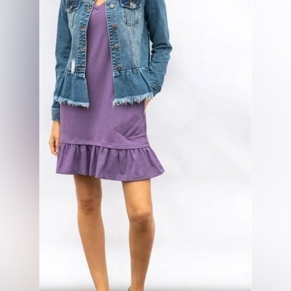 Evy’s Tree The Mikela Dress Grape Purple sweatshirt shirt knit tiered Ruffle XS